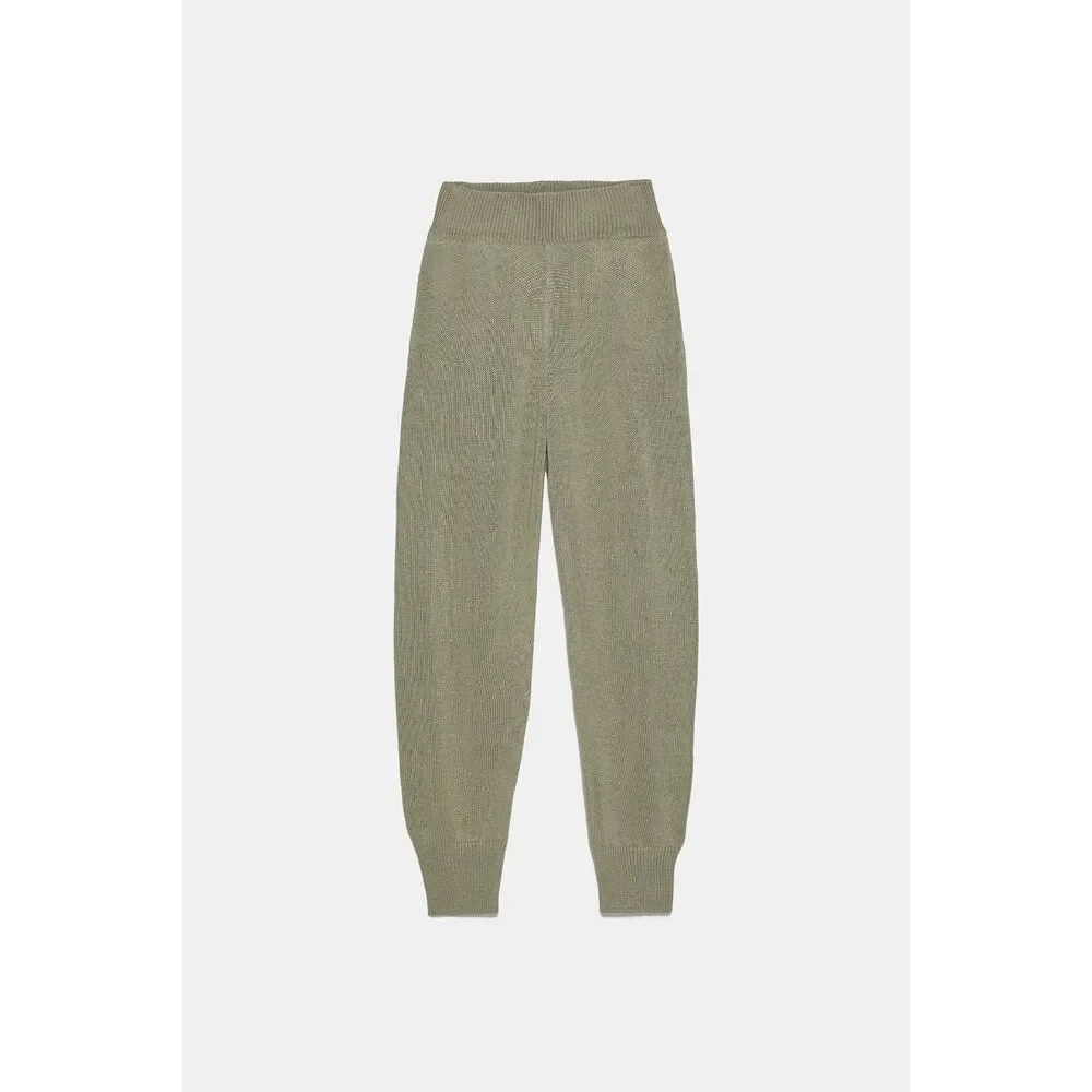 Green Zara Elastic Waist Linen Blend Knit Jogger Pants (NWT)